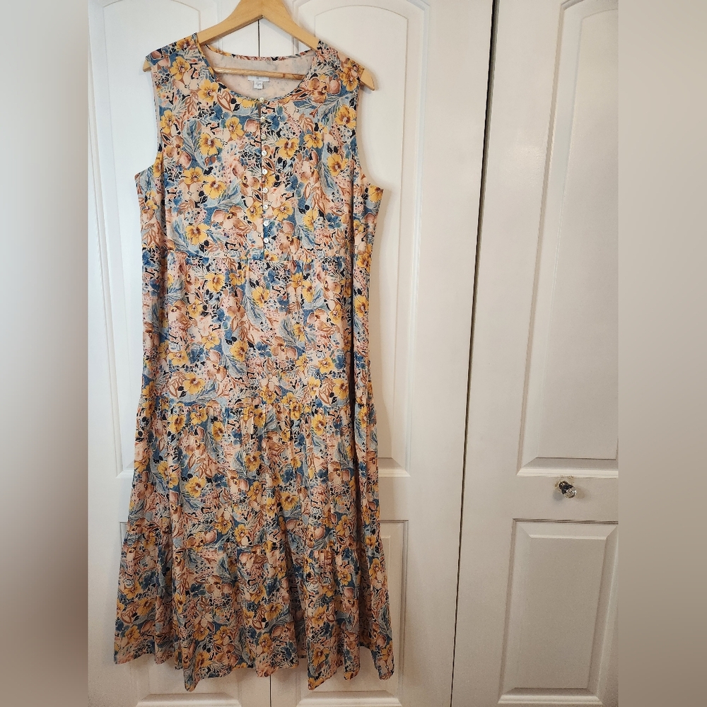J. Jill Floral Maxi Dress in Peach, Blue, Cream - Picture 2 of 14